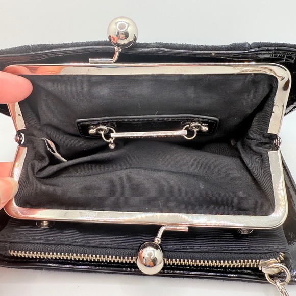 White House Black Market Faux Suede Clutch Purse with Chain‎ Rhinestone Dangle - Picture 3 of 6